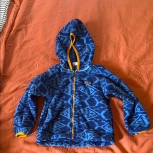 Patagonia Blue and Orange Hooded Fleece Jacket Toddler 2T